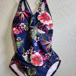 Kona Soul Tropical One-Piece Multi-Color Floral Swimsuit New W/O Tags Size M